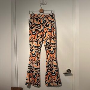 Retro Swirl Flare Pants in Orange, Black & Cream